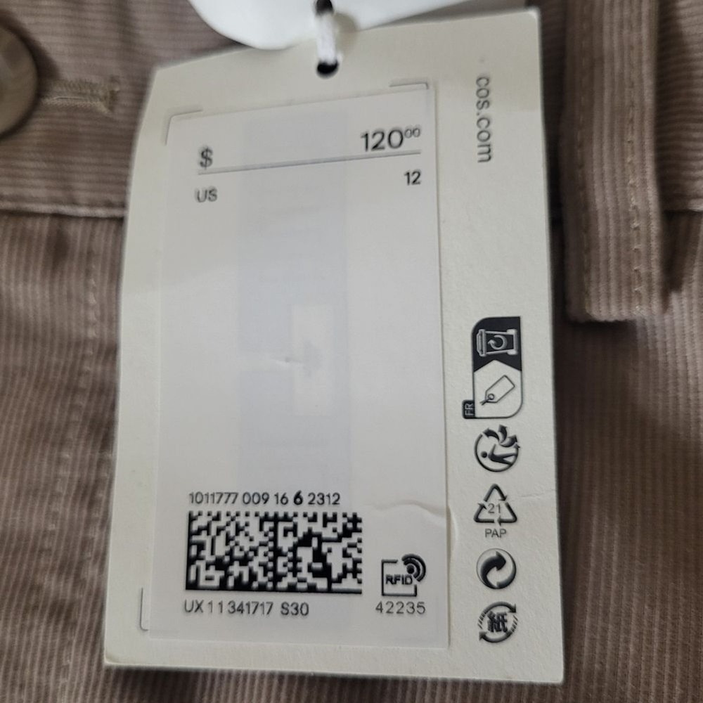 COS 12 New Womens Organic Cotton Corduroy Chino Pants Beige Straight High Rise - Picture 3 of 9